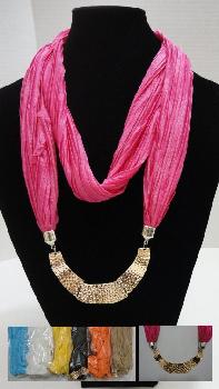 Scarf Necklace-Loop Scarf w/ Golden Charms